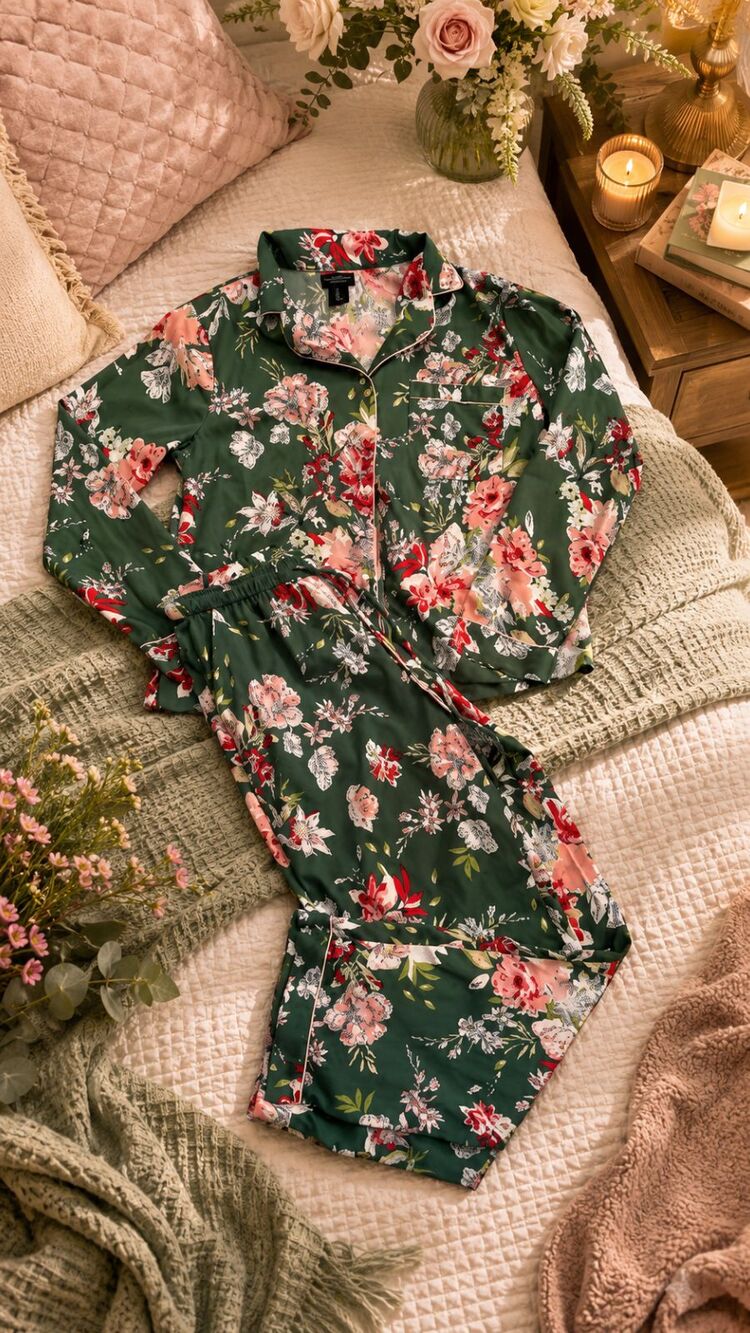 Cynthia Rowley Pajama Set Womens Small Floral Silky Sleepwear Lounge Beachy Warm